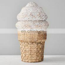 European Style Natural Water Hyacinth Ice Cream Cone Hamper Laundry Storage Basket With Lid Best Price Vietnam Supplier thumbnail-1