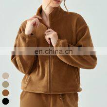Winter Training Running Sweater Coat Stand Collar Windproof Outdoor Sports Sweatshirts Fleece Zipper Yoga Jacket For Women thumbnail-1