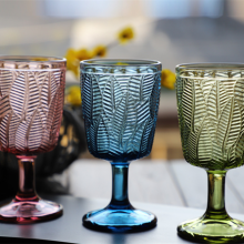 Factory Directly Cheap Wholesale Vintage Clear Blue Purple And Green Solid Colored Goblet Wine Glass Cup With Leaf Pattern thumbnail-1