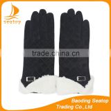 Ladies pigsuede leather gloves with metal decoration