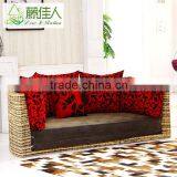 Half Circle Water Hyacinth Natural Rattan Leather Round Sofa Cum Bed thumbnail-2
