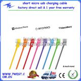 Manufacturer Colorful Short Travel Micro USB Sync Data charger Cable Cord for Android Samsung galaxy S