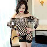 SEXY BLACK FENCE NET POT HOLE MINI DRESS BODY STOCKING LINGERIE * S-L * CLUBWEAR Most Popular thumbnail-2
