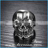 Punk Jewelry Vintage Titanium Silver Gothic Skull Biker Stainless Steel Mens Ring thumbnail-3