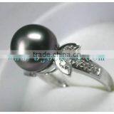 925 Silver Black Seawater Pearl Finger Ring thumbnail-3