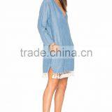 New Design Women Long Sleeve V Neck Casual Dress Vintage Denim Dress thumbnail-3