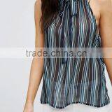 Sleeveless Striped Shirt With Print Chiffon thumbnail-3