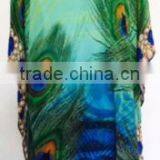 DIGITAL Print Viscose Crepe Crystal Embellish Kaftan CAFTAN Tunic Poncho Blouse thumbnail-2