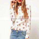 2015 Newest Hot Sell Best Summer Fashion Lip Prints t Shirt Ladies Blouse Designs Women Shirt With Long Sleeve thumbnail-2