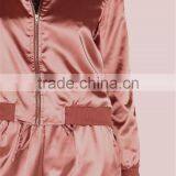 MGOO Women Plain Lightweight Satin Track Bomber Jacket Zip Up Baseball Jacket With Private Label Tag thumbnail-5