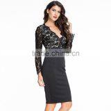 Professional Beautiful Sexy Package Hip Dresses Deep V Long Sleeve One-piece Dress thumbnail-2