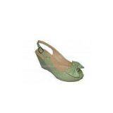 Light Weight 10.5cm Heels PU Material Ladies Green Peep Toe Wedge Sandals thumbnail-1