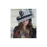 Trimmings Feathers Elegant White Big Round Crown Ladies Church Hats , Satin Braid Hats For Women