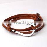 Fish Hook Mens Wrap Leather Bracelet Men