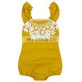 Trendy Newborn Baby Romper Yellow Plain Lace Flutter Sleeve Design Clothes Baby Girl Romper thumbnail-1
