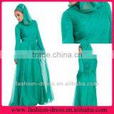 2014 New Arrival Long Sleeve Green Chiffon Islamic Dress Hijab