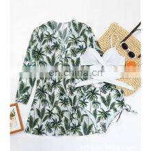 2022 New Sexy Three Pieces Bikini Set Cover Up Swimwear Women Swimsuit Print Long Sleeve Bathing Suit Beachwear Women Bikinis thumbnail-5