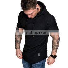 Wholesale Custom Made Plus Size Men Sport Fitness Wear Tshirt Plain Pullover Short Sleeve Hoodies thumbnail-2