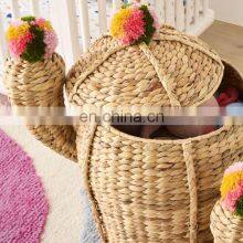 Rustic Water Hyacinth Pompom Cactus Hamper Home Decoration Kid Toy Storage Basket Orgnazer Iron Frame Best Price Wholesale thumbnail-4