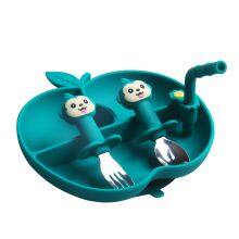 Silicone Plate of Lovely Shape Three Lattice With Straw for Baby and Kids thumbnail-2