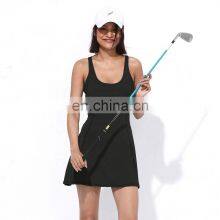 OEM Custom Breathable Elastic Solid Tennis Dress With Shorts Sexy Tennis Skirt Two Piece For Women thumbnail-3