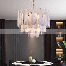 Restaurant Home Decor Alabaster Chandelier Luminaire Modern Luxury Brass Hanging Pendant Light thumbnail-2