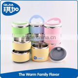 Round food grade portable colroful pp stainless steel 3 compartment lunch box with handle