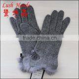 Fashion Ladies and Womens Woolen Gloves With Fake Fur Cuff thumbnail-2