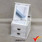 European Elegance Wood White Chest Mirrored Jewelry Box