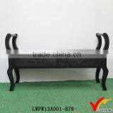 Rustic Stained Wooden Black Benches Indoor With Storage thumbnail-2