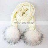 RRSC001D Genuine Raccoon Fur Pompom Scarf New Winter Thick White Acrylic Warm Striped Knitted Scarves Wool Shawl thumbnail-1
