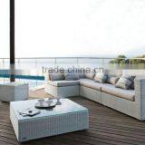 White Wicker Sectional Sofa With Two Stool and Square Table