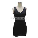 Woman Deep V Neck Black Bodycon Dress Polyest Sapndex Fabric Back Waist Open Designs Dress Cheap Price thumbnail-1