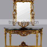 Gold Leaf With Natural Marble Top Antique Reproduction Console Table for Sales thumbnail-5