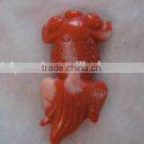 Wholesale 25-40mm Red & White Golden Fish Design Carved Natural Coral Pendant thumbnail-1