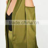 Picture of Office Ladies Cold Shoulder Tie Waist Satin Blazer Green Two Piece Sets for Office Ladies thumbnail-4