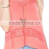 Lace Panel Gauze Tank Top Wholesale Designer Clothing thumbnail-3