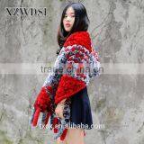 CX-B-65 160x40cm Red With Black Frost Rex Rabbit Fur Shawl For Ladies thumbnail-4