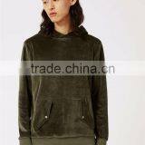 MGOO Plain Basic Velour Classic Fit Hoodie Front Pocket Olive Green Velvet Pullover Men thumbnail-2