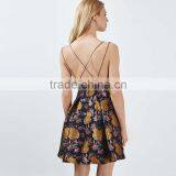 Vintage Royal Jacquard Printed Cross Back Plunge Sleeveless Short Prom Dress thumbnail-3