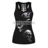 2017 Hot Selling Cheap Women Black Tank Top With Rose Skull Printed thumbnail-3