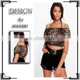 High Quality Women Clothing Leopard Print Off The Shoulder Plain Crop Tops Wholesale
