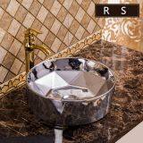 Wholesale Competitve Price Sanitary Ware Bathroom Silvery Ceramic Round Art Home Used Luxury Round Shape Wash Basin