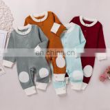 2020 new multicolor pit stripe Korean round neck long sleeve open chest patch one piece baby one piece Romper long climb