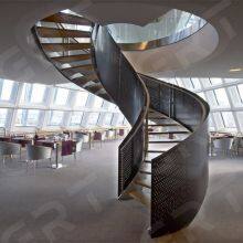 Modern Art Design Arc / Curved Staircase With Perforated Railing Steel Balustrade thumbnail-1