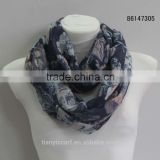 flower printed scarf ring for women fashion voile printing infinity loops