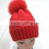 RRKB035 Winter Genuine fox fur pompom ball woolen beanie Knitted hat