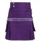 New-Fashion-purple-pleated-utility-kilt-made-to-measure , Purple Cotton Kilt , thumbnail-1