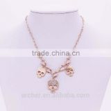 Gold Plated Crystal Long Skull Necklaces Pendants Wholesales Fashion Jewelry for women and Men GJ-105