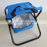 Folding camping stool with cooler bag